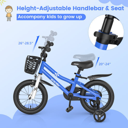 Prorider 14'' Kid's Bike with Removable Training Wheels & Basket for 3-5 Years Old Blue W2B