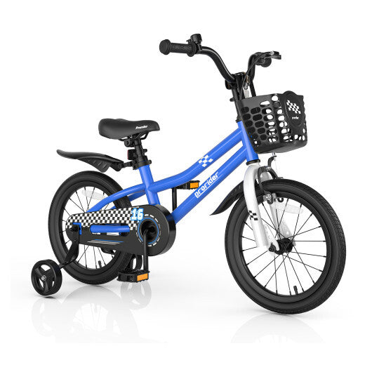 Costway 16'' Kid's Bike with Removable Training Wheels & Basket for 4-7 Years Old Blue W2B