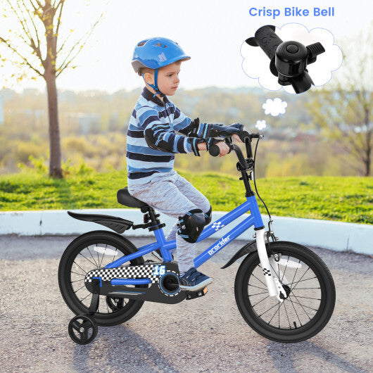Costway 16'' Kid's Bike with Removable Training Wheels & Basket for 4-7 Years Old Blue W2B