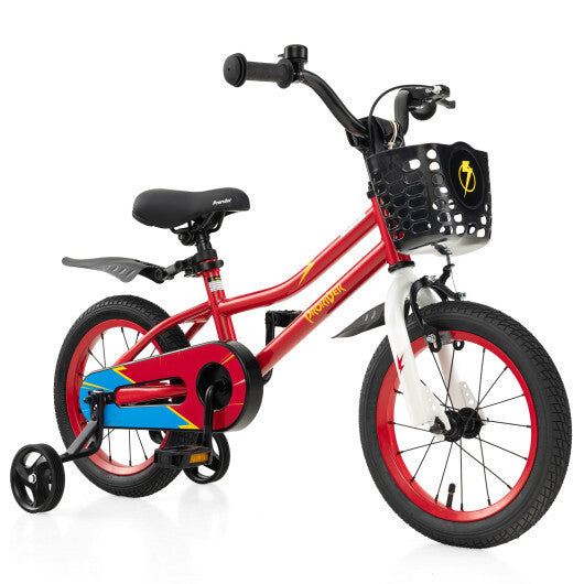 Costway 14" Kid's Bike with Removable Training Wheels & Basket for 3-5 Years Old Red W2B