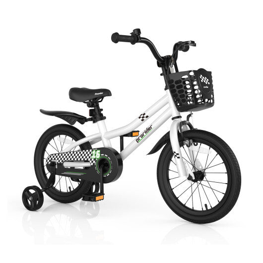 Costway 16'' Kid's Bike with Removable Training Wheels & Basket for 4-7 Years Old White W2B
