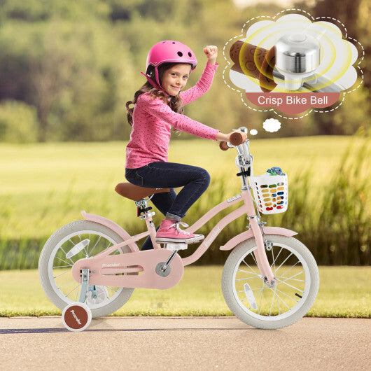 Costway 16'' Kids Bike Toddler Adjustable Bicycle withTraining Wheel for 4-8 Years Old Girl Pink W2B