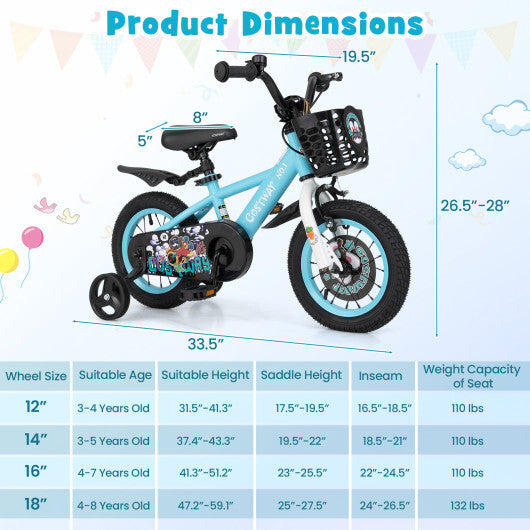 Costway 12 Inch Kids Bike with Adjustable Handlebar and Saddle for 3-4 Years Old-12 inches