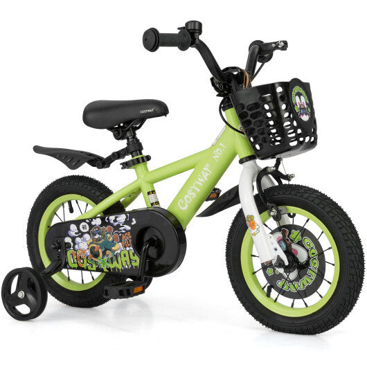 Costway 12 Inch Kids Bike Adjustable with Detachable Training Wheels for 3-4 Years Old-12 inches