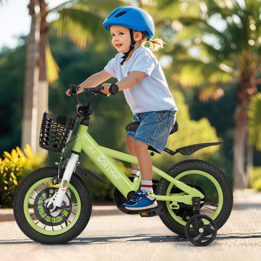 Costway 12 Inch Kids Bike Adjustable with Detachable Training Wheels for 3-4 Years Old-12 inches
