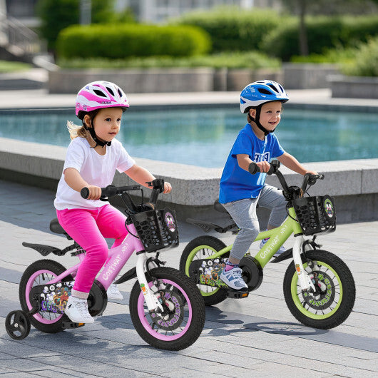 Costway 12 Inch Kids Bike Adjustable with Detachable Training Wheels for 3-4 Years Old-12 inches