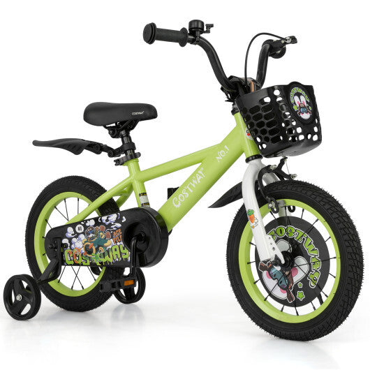 Costway 14 Inch Kids Bike Adjustable with Detachable Training Wheels for 3-5 Years Old-14 inches