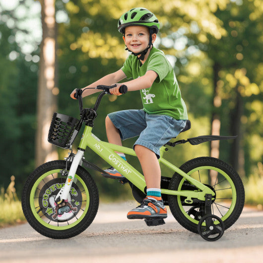 Costway 14 Inch Kids Bike Adjustable with Detachable Training Wheels for 3-5 Years Old-14 inches