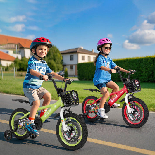 Costway 14 Inch Kids Bike Adjustable with Detachable Training Wheels for 3-5 Years Old-14 inches