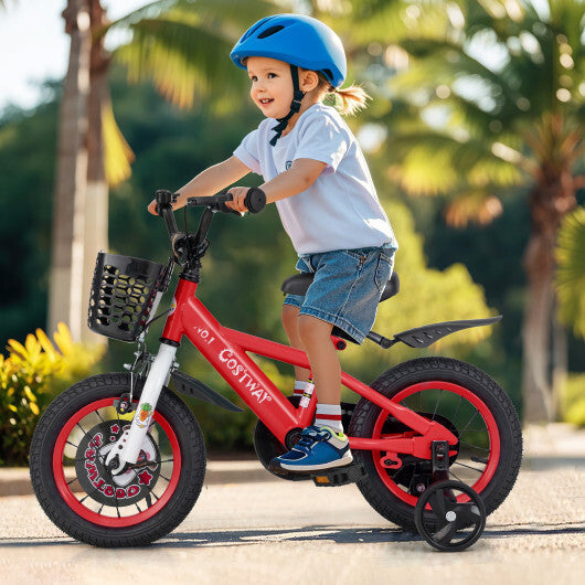 Costway 12 Inch Kids Bike Adjustable with Storage Basket and Double Brake for 3-4 Years Old-12 inches W2B