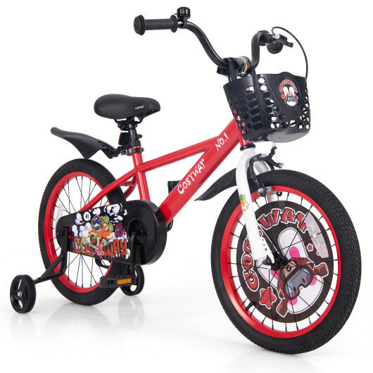 Costway 18 Inch Kids Bike Adjustable with Storage Basket and Double Brake for 4-8 Years Old Red W2B