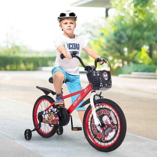 Costway 18 Inch Kids Bike Adjustable with Storage Basket and Double Brake for 4-8 Years Old Red W2B