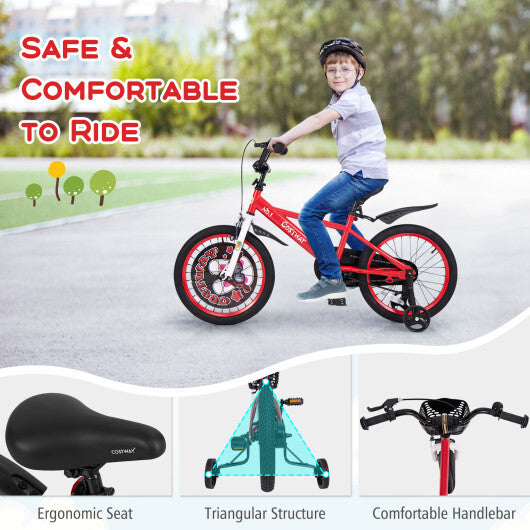 Costway 18 Inch Kids Bike Adjustable with Storage Basket and Double Brake for 4-8 Years Old Red W2B