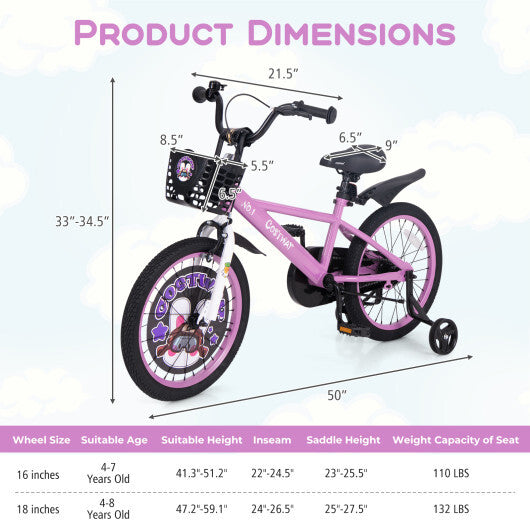 Costway 18 Inch Kids Bike for 4-8 Years Old Sport Bicycle with Adjustable Handlebar and Saddle-18 inches W2B
