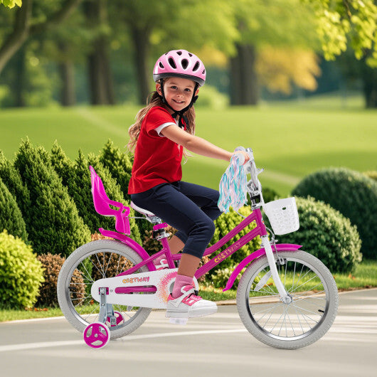 Costway Kids Bike 18 Inch with Training Wheels and 2 Brake System for 4-8 Years Old Rode Red