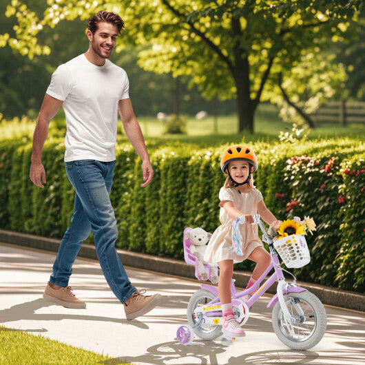 Costway 12 Inch Girls Bike Kids Bicycle with Doll Seat and Streamers for Children 3-4 Years Old Purple