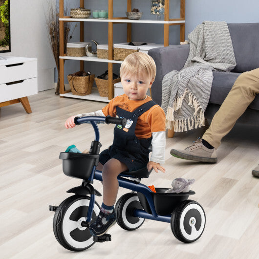 Costway Toddler Tricycle with Adjustable Seat and Storage Baskets for 1.5-5 Years Old-Navy