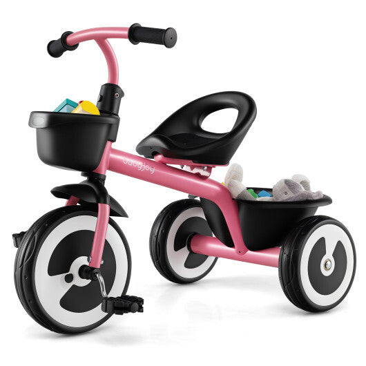 Costway Toddler Tricycle with Adjustable Seat and Storage Baskets for 1.5-5 Years Old-Pink
