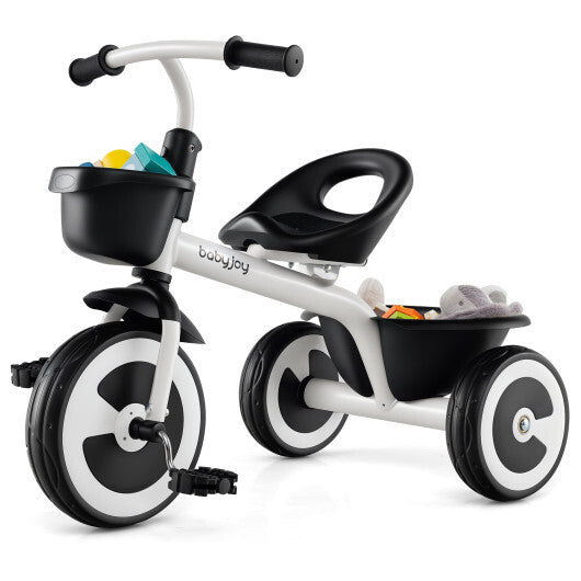 Costway Toddler Tricycle with Adjustable Seat and Storage Baskets for 1.5-5 Years Old-White
