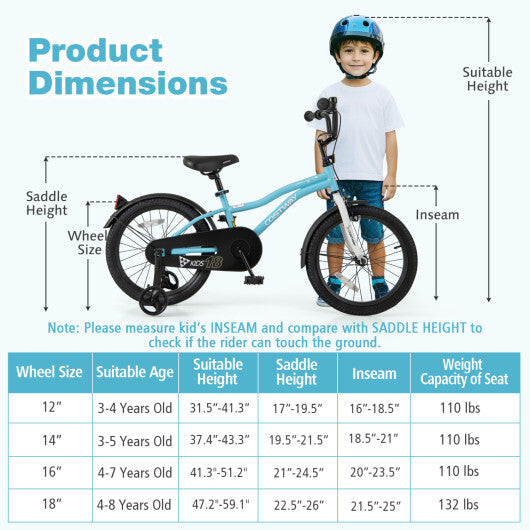 Costway 18-Inch Kids Bike for 4-8 Years Old Children Bicycle with Training Wheels W2B
