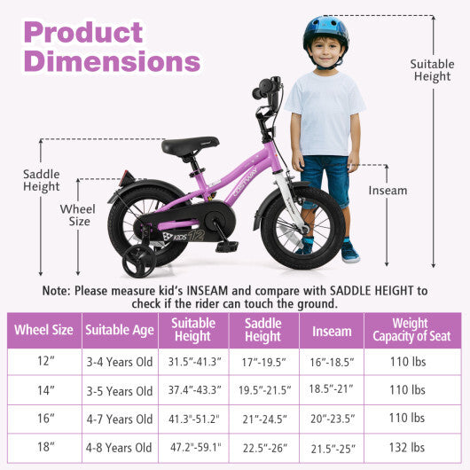 Costway Kids Bike 12-Inch Children Training Bicycle with 2 Brake for 3-4 Years Old W2B