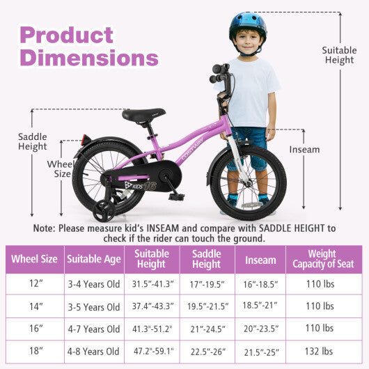 Costway Kids Bike 16-Inch Children Training Bicycle with 2 Brake for 4-7 Years Old W2B
