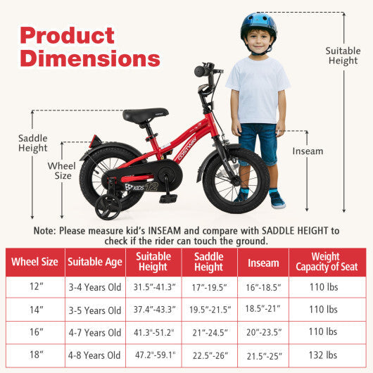 Costway 12 Inch Kids Bike Adjustable Bicycle with Reflectors and Bell for 3-4 Years Old W2B