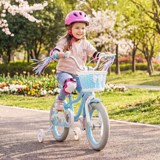Costway 14 Inch Kids Bike Adjustable with Basket and Streamers Blue for Kids Aged 3-5 Years Old - Princess of the Sea Theme W2B