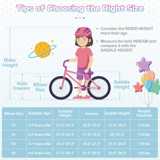 Costway 14 Inch Kids Bike Adjustable with Basket and Streamers Blue for Kids Aged 3-5 Years Old - Princess of the Sea Theme W2B