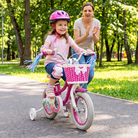 Costway 12-Inch Kids Bike Adjustable with Basket and Streamers Rose Red - Princess of the Sea Theme W2B