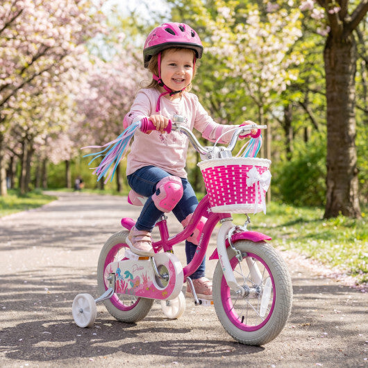 Costway 12-Inch Kids Bike Adjustable with Basket and Streamers Rose Red - Princess of the Sea Theme W2B