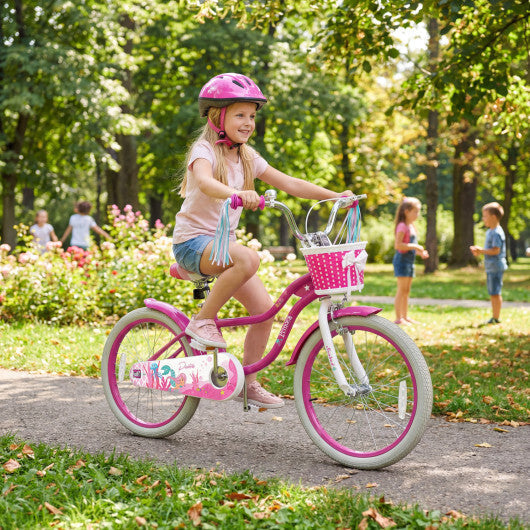 Costway 20 Inch Kids Bike Adjustable with Basket and Streamers Rose Red - Princess of the Sea Theme W2B
