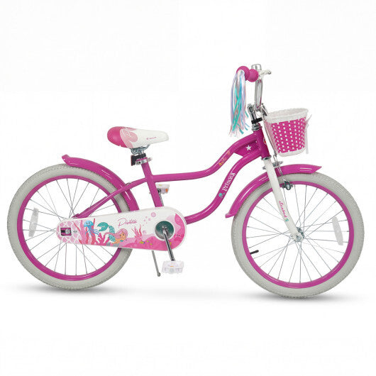 Costway 20 Inch Kids Bike Adjustable with Basket and Streamers Rose Red - Princess of the Sea Theme W2B