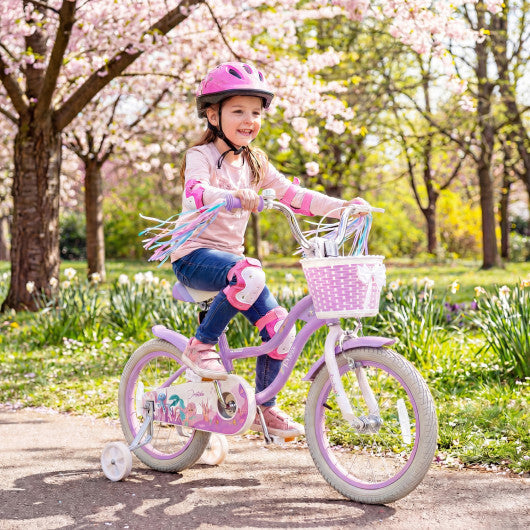 Costway 16 Inch Kids Bike Adjustable with Basket and Streamers Purple - Princess of the Sea Theme W2B