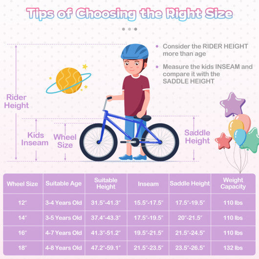 Costway 16 Inch Kids Bike Adjustable with Basket and Streamers Purple - Princess of the Sea Theme W2B