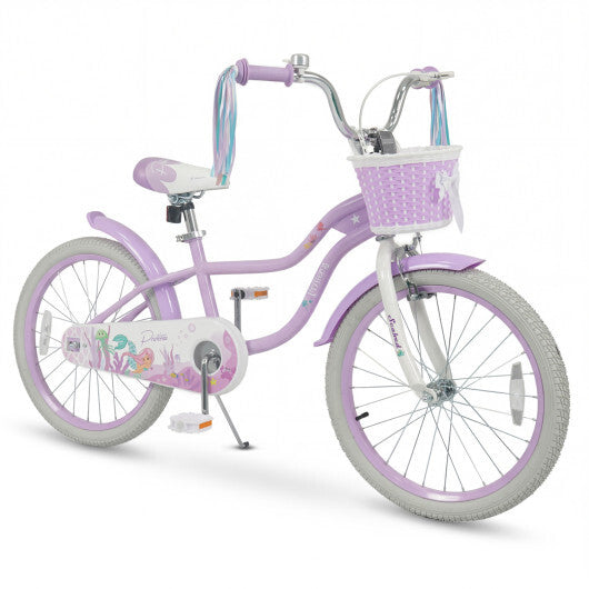 Costway 20 Inch Kids Bike Adjustable with Basket and Streamers Purple - Princess of the Sea Theme W2B