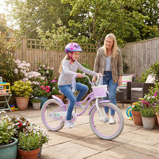 Costway 20 Inch Kids Bike Adjustable with Basket and Streamers Purple - Princess of the Sea Theme W2B