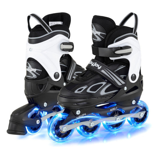 Costway 4 Sizes Adjustable Blade Roller with Light-up Wheels for Youth-Black W2B
