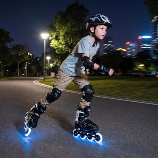 Costway 4 Sizes Adjustable Blade Roller with Light-up Wheels for Youth-Black W2B