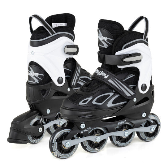 Costway 4 Sizes Adjustable Blade Roller with Light-up Wheels for Youth-Black W2B