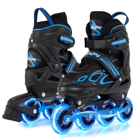 Costway 4 Sizes Adjustable Blade Roller with Light-up Wheels for Youth-Blue W2B