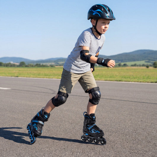 Costway 4 Sizes Adjustable Blade Roller with Light-up Wheels for Youth-Blue W2B