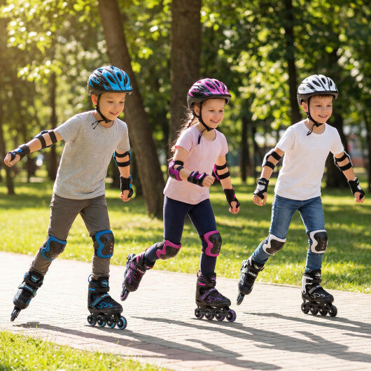 Costway 4 Sizes Adjustable Blade Roller with Light-up Wheels for Youth-Blue W2B