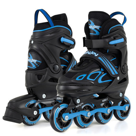 Costway 4 Sizes Adjustable Blade Roller with Light-up Wheels for Youth-Blue W2B