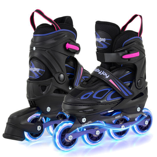 Costway 4 Sizes Adjustable Blade Roller with Light-up Wheels for Youth-Purple W2B