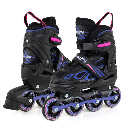 Costway 4 Sizes Adjustable Blade Roller with Light-up Wheels for Youth-Purple W2B