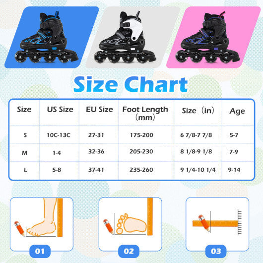 Costway Adjustable Kids' Incline Skates 4 Sizes Adjustable Blade Roller-Blue W2B