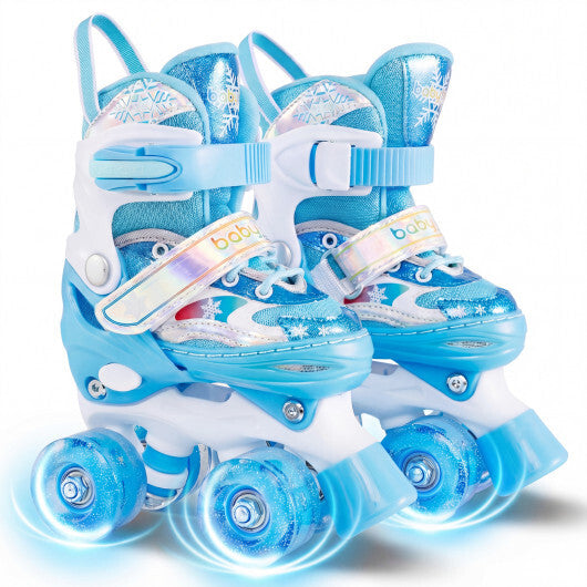 Costway Kids Roller Skates 4 Sizes Adjustable with Light-up Wheels for Toddler Aged 3-4 (XS)-Blue W2B