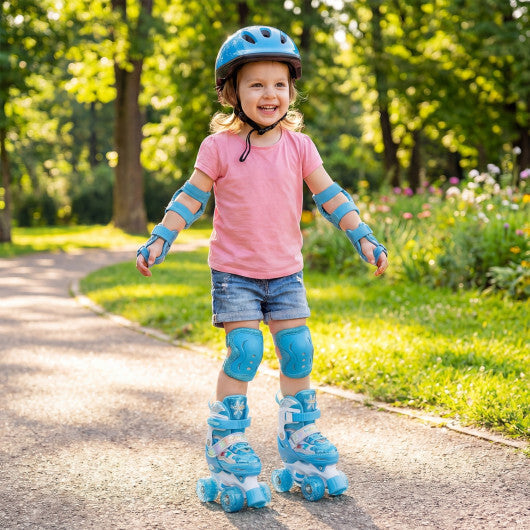 Costway Kids Roller Skates 4 Sizes Adjustable with Light-up Wheels for Toddler Aged 3-4 (XS)-Blue W2B