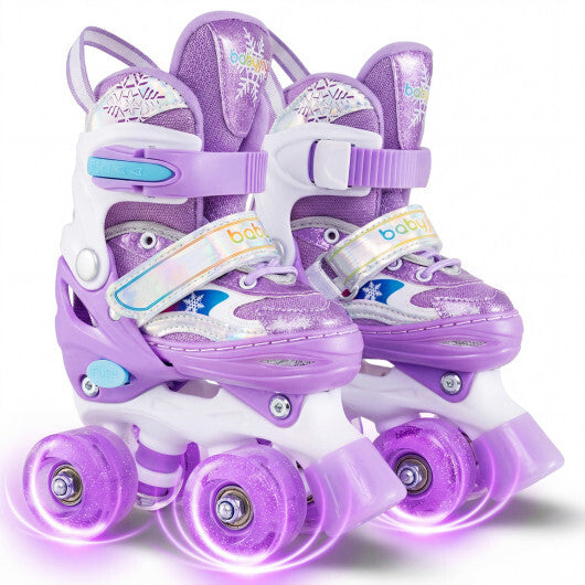 Costway Kids Roller Skates 4 Sizes Adjustable with Light-up Wheels for Toddler Aged 3-4 (XS)-Purple W2B